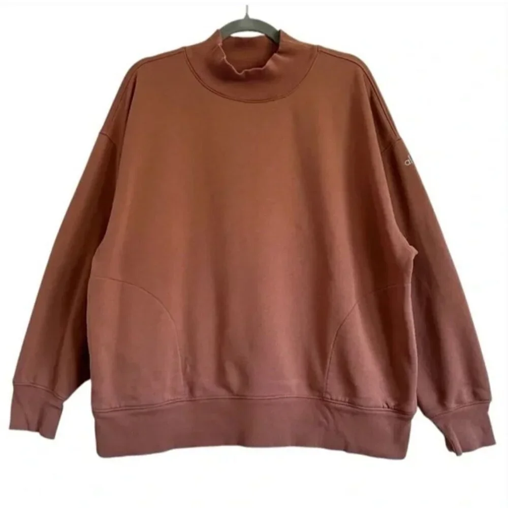 alo Refresh Mock Neck Sweatshirt w Pockets in Chestnut Brown NWT XS